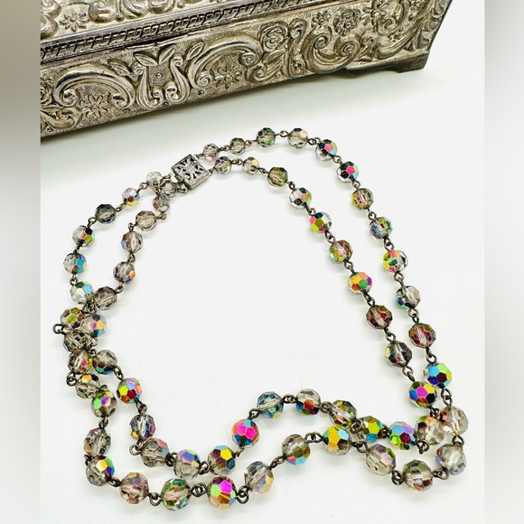 Vintage Deco Iridescent Borealis Bead Necklace - Picture 1 of 12
